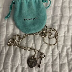 Tiffany & Co. Silver Heart and Key Necklace